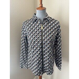 Michael Michael Kors Size 4 Brown Blue Black Geometric Print Full Zip Top